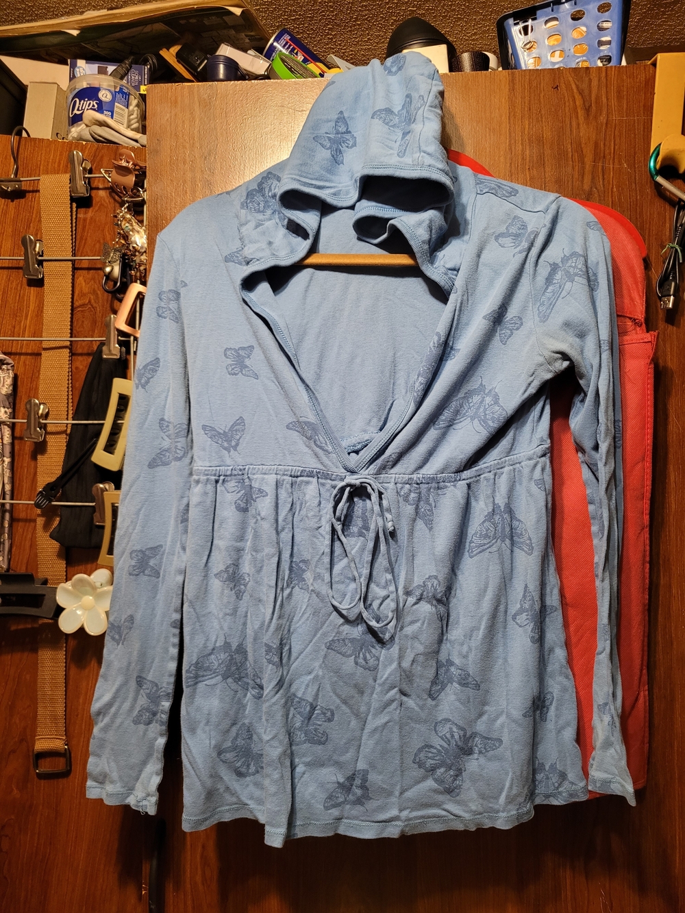 Old Navy Light Blue Butterfly-Print Hoodie Top